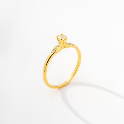Anel Solitário Prata Banhado 18K - Jasmin