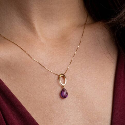 Gargantilha em Ouro 18k - Gota Ametista