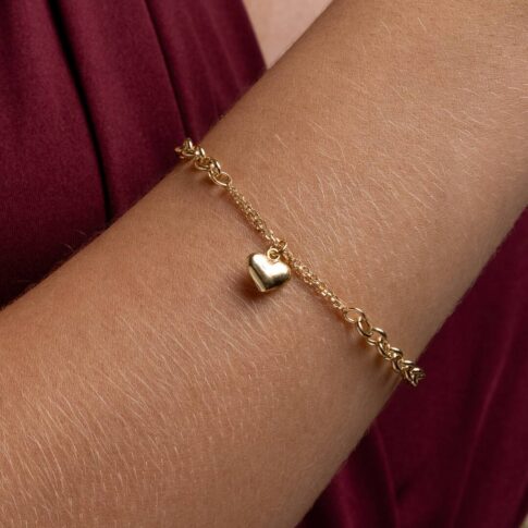 Pulseira de Ouro 18k - Elo Português com Coração